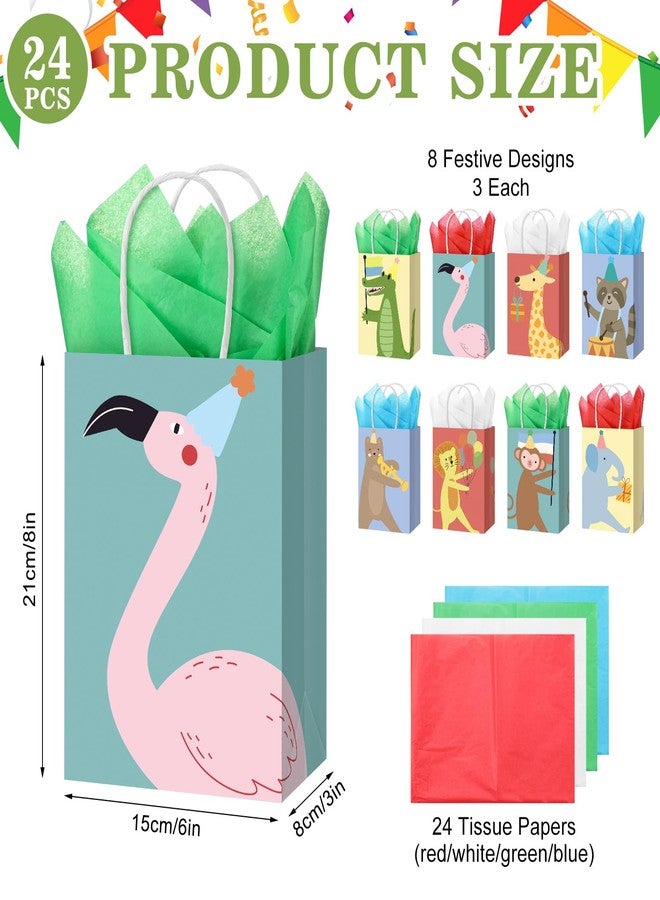 Weekgrat 24 Pcs Animal Parade Party Bags Bulk Animal Theme Gift Bag with Handles Cute Flamingos Raccoon Monkey Goodie Paper Supplies for Birthday Party Baby Shower Decoration - Image 2